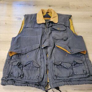 Vtg Northern Explorer Mens Quilted Vest L Blue Tan Insulated Hunting Outdoor